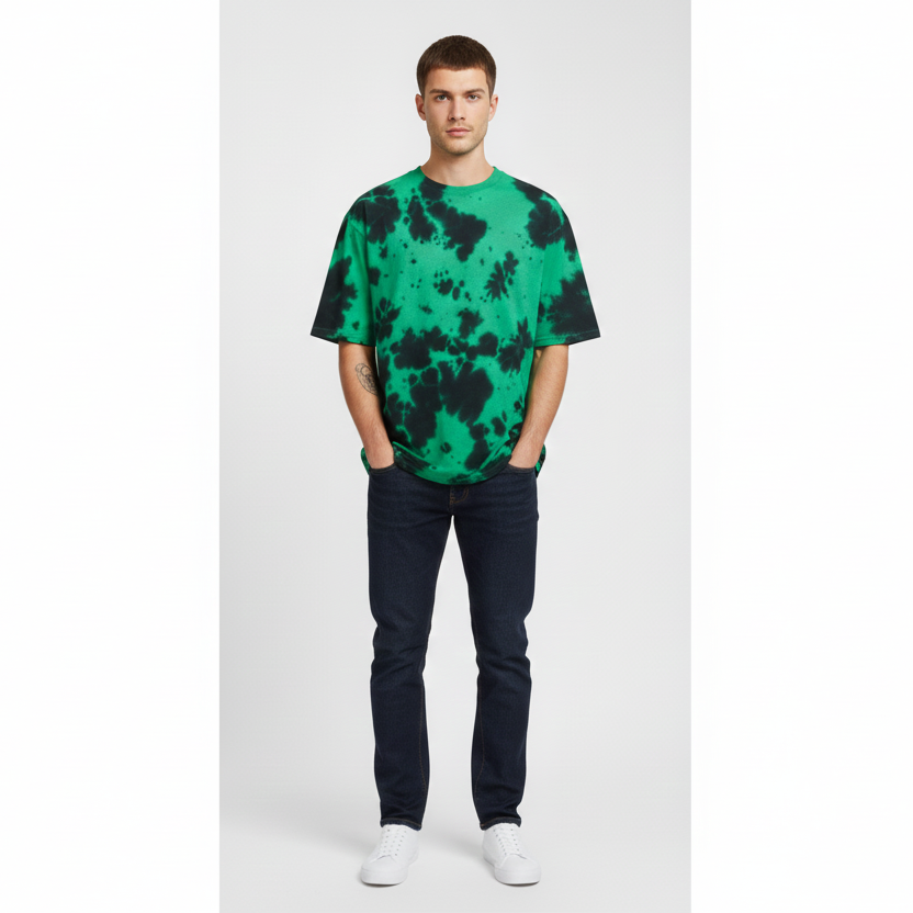 💚 Cosmic Dye: Venom Green Oversized Unisex Tie-Dye T-Shirt